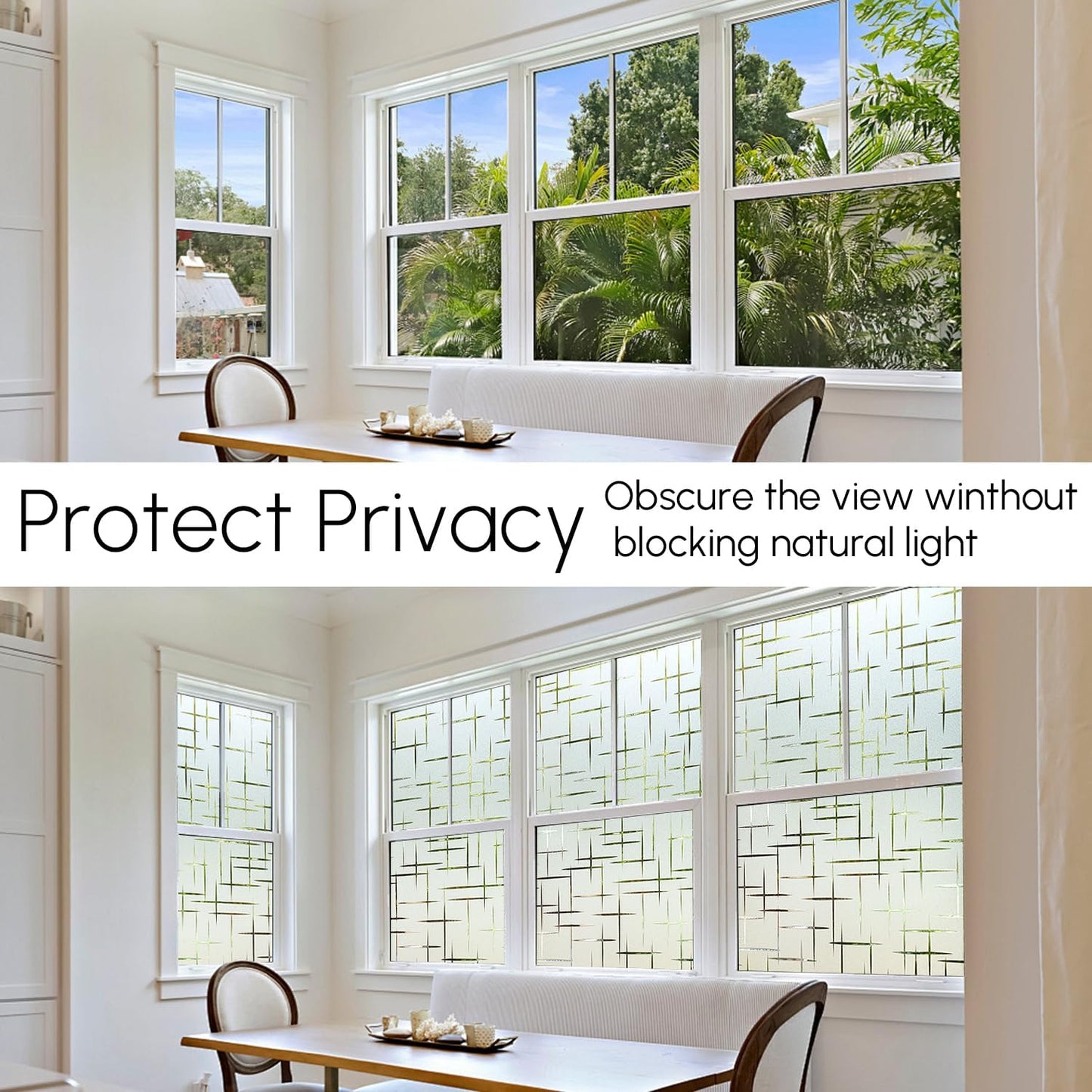 HIDBEA Window Privacy Film, Decorative Staic Cling Frosting Film, Heat Control UV Blocking Non-Adhesive Window Sticker for Home, Cross Pattern,29.5 X 78.7 Inches