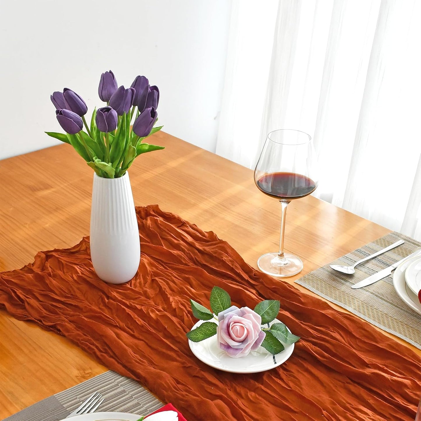 Mandy's Artificial Tulips 20 Stems Purple PU Faux Flowers for Wedding Home Decor 13.5 Inch