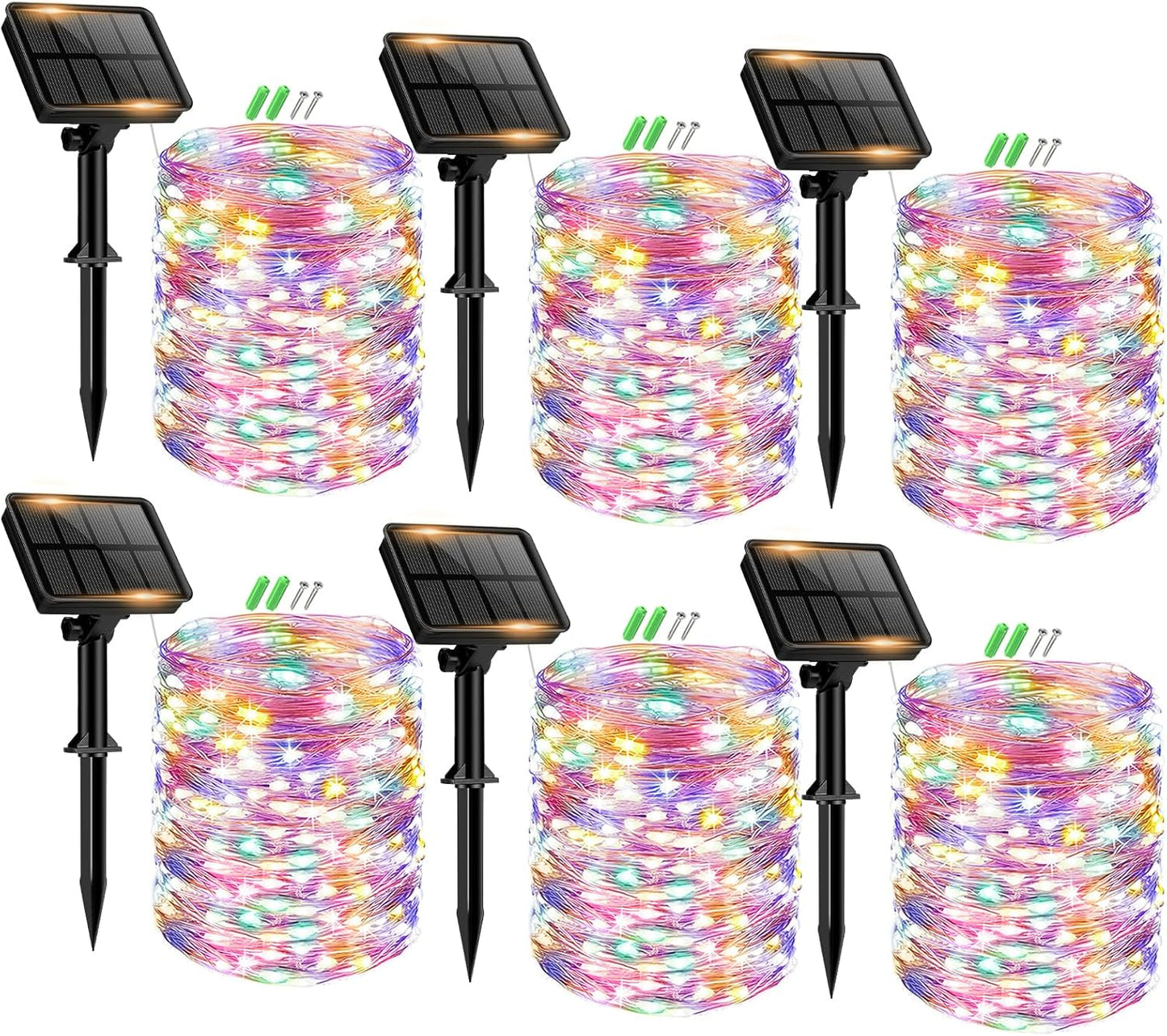 6 Pack Solar Fairy Lights for Outside Waterproof, 49FT/15M 150LED Solar String Lights Outdoor 8 Modes Solar Twinkle Lights for Garden Yard Christmas Tree Wedding Party Decor, Multicolor