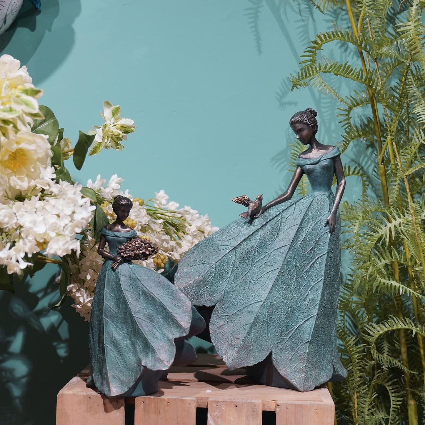 Guichifun Fairy Statue Collection Home Decoration - Leaf Angel Girls Resin Home Garden Decor for Outside or Inside Rustic Fairy Garden Outdoor Yard Figurines Gifts for Women 8.5 x 5.25 x 12 Inch