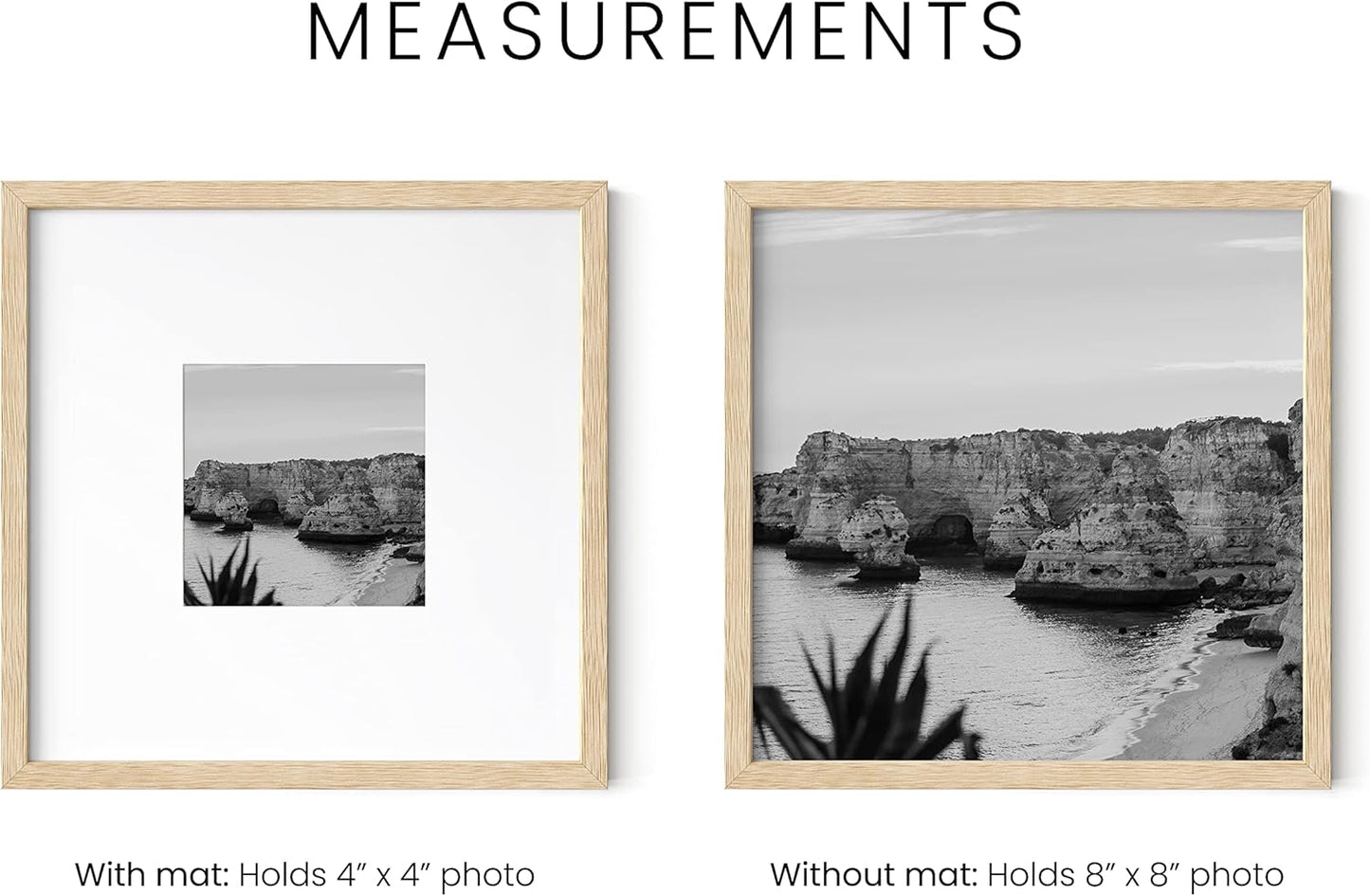 HAUS AND HUES Solid Oak 8"x8" Picture Frame Matted to 4"x4" - 8x8 Square Frame With or Without Mat, 8x8 Wood Frame, Square Photo Frame, 8 x 8 Wood Picture Frame (Beige Oak)