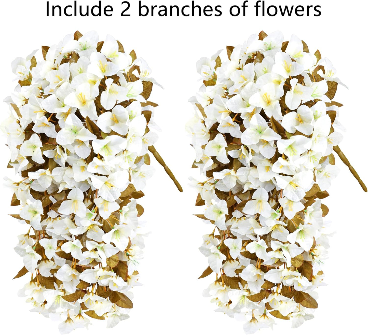 Bougainvillea Artificial Flowers Plants for Outdoors Outside Fall Autumn Decoration, 2 pcs Faux Silk Long Trailing Vines UV Resistant Look Real White Fake Flowers for Front Door Porch Planter Urn Yard