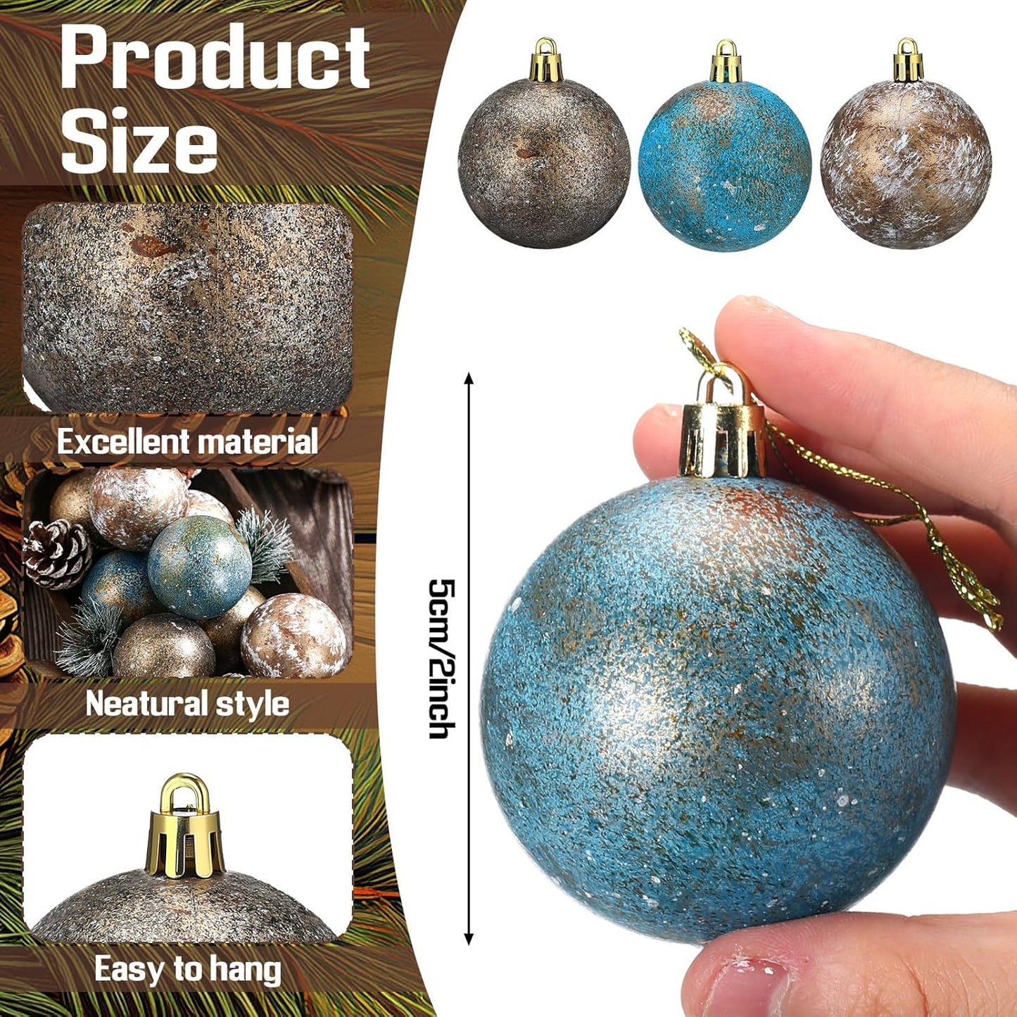 12 Pcs Textured Christmas Ball Ornaments Neutral Christmas Tree Decor Vintage Rustic Copper Ball Ornaments 2 Inch Farmhouse Hanging Shatterproof Home Decor for Xmas Farmhouse Decoration