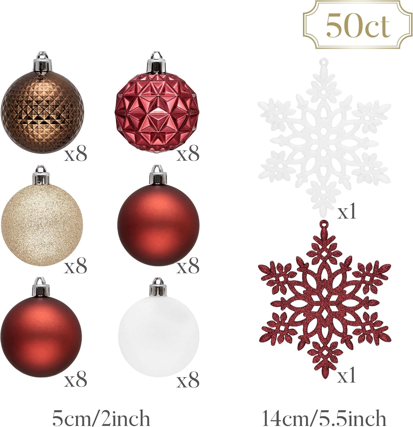 Valery Madelyn Christmas Tree Decorations Ornament Set for Fall Halloween, 50ct 2 Inches Red Brown White Shatterproof Christmas Ball Ornaments Hanging Xmas Holiday Party Decor