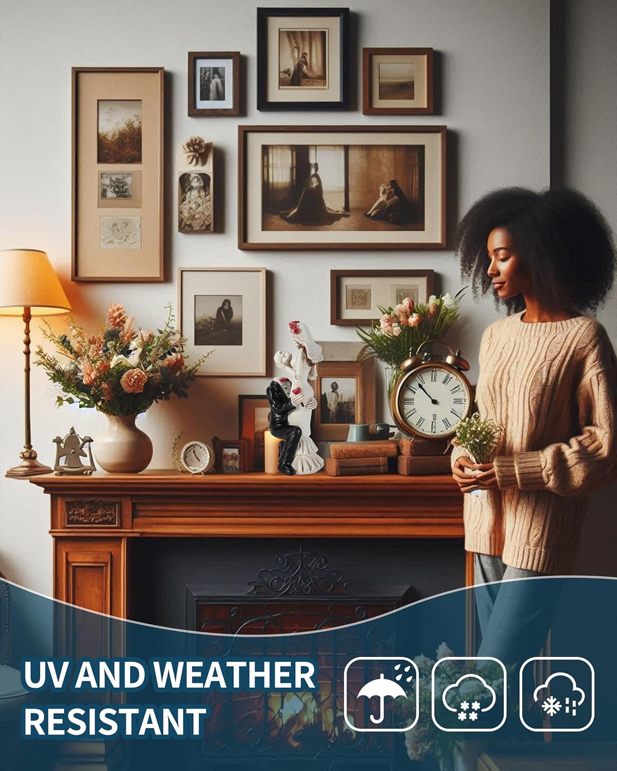 Skeleton Bride and Groom 6.4'' - Dia De Los Muertos Figurines Day of The Dead Decorations Till Death Do US Part Decor - Halloween Gothic Wedding Cake Topper Decor (Skeleton Couple)