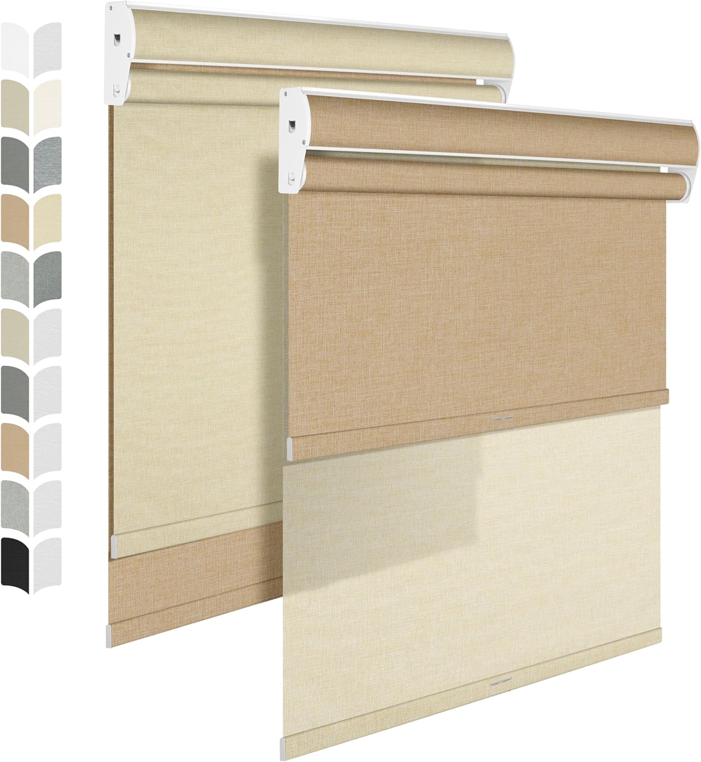 BERISSA Cordless Dual Roller Shades with Cassette Valance - Blackout and Light Filtering Shades for Home Office, Door. Linen Beige. 23 W x 86" H