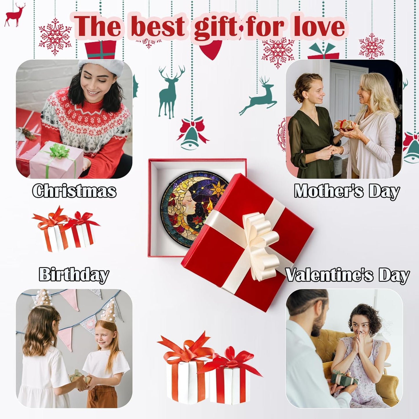 Stained Glass Window Hanging, Moon Goddess Torch Suncatcher Diamond Glass Panel Hangings Dream Sun Catchers Decor for Birthday for Women, Men, Wife, Aunt, and Mom 14.9x14.9 in