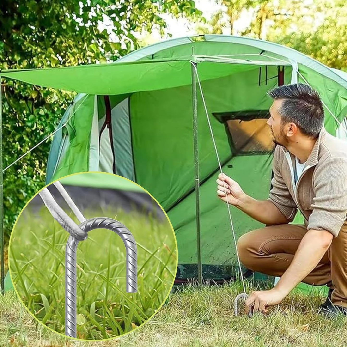 AAGUT Rebar Stakes 12 inch Galvanized Metal Tent Stakes 3/8" Heavy Duty Ground Anchor Stake for Large Canopy and Fence, J Hook Stakes Easy to Push into Hard Soil,12 Pack