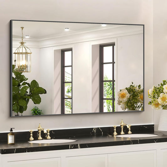 36x50inch Bathroom Mirror, Black Rectangle Mirrors with Thin Metal Frame, Large Rectangular Wall Mirror for Bathroom, Living Roomm, Hair Salon, Big Farmehouse Mirror Hang Horizontal/Vertical