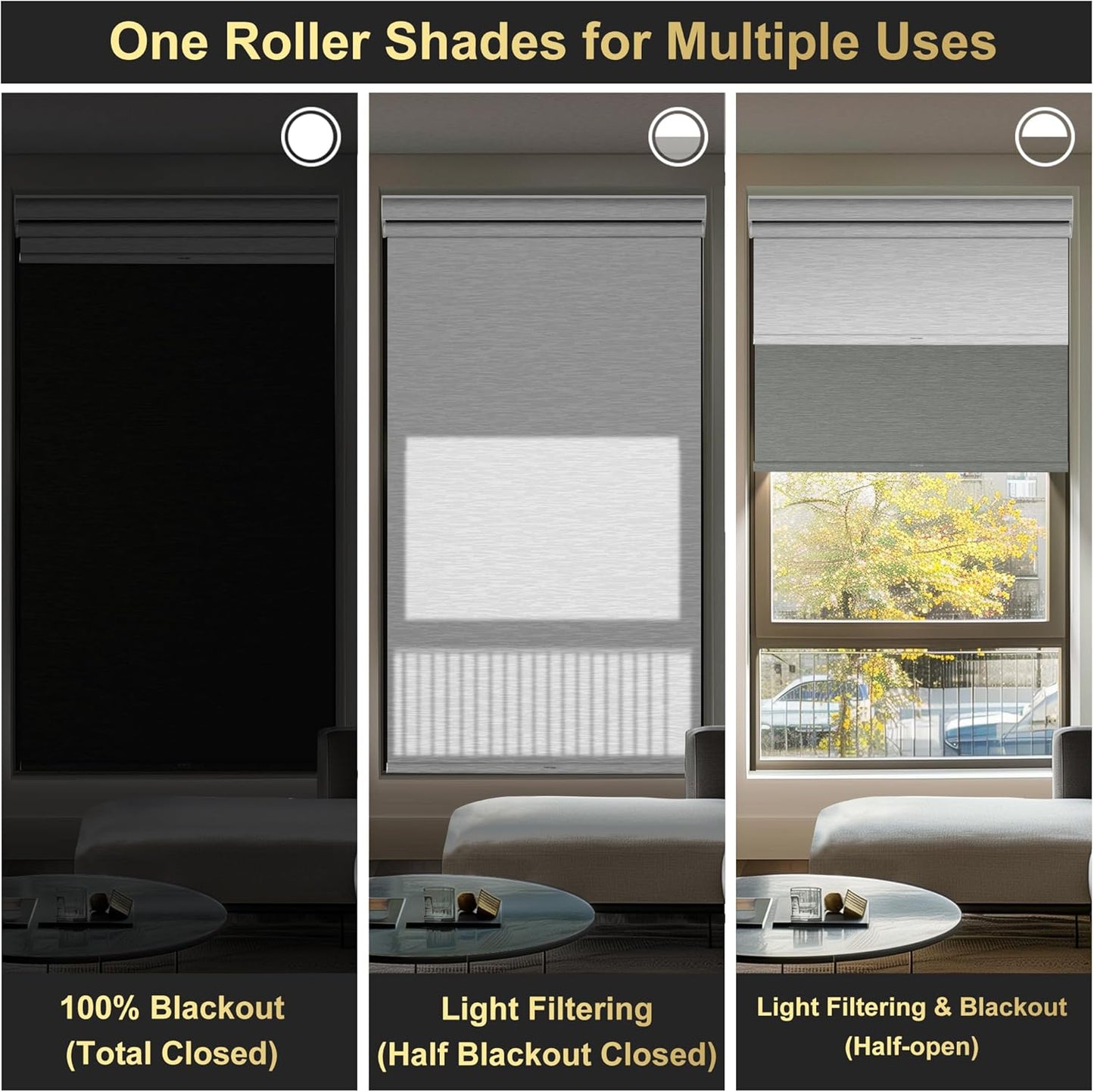 BERISSA Cordless Dual Roller Shades with Cassette Valance, Double Window Shades - Blackout and Light Filtering, Day and Night for Home Office Door. Grey and White. 36 W x 72" H