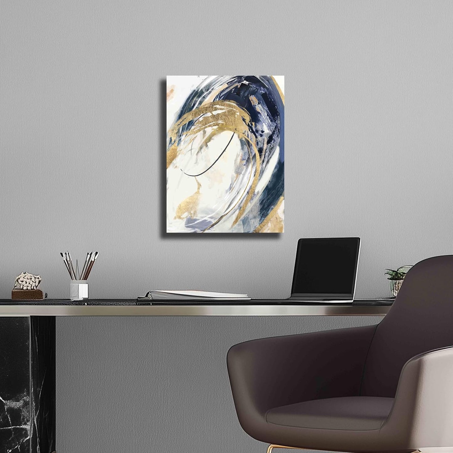 Belmrxne Abstract Art Blue and Gold Wall Art Modern Artwork Hanging Canvas Painting for Living Room Bedroom Dining Room Office Home Decor 12x16 inch
