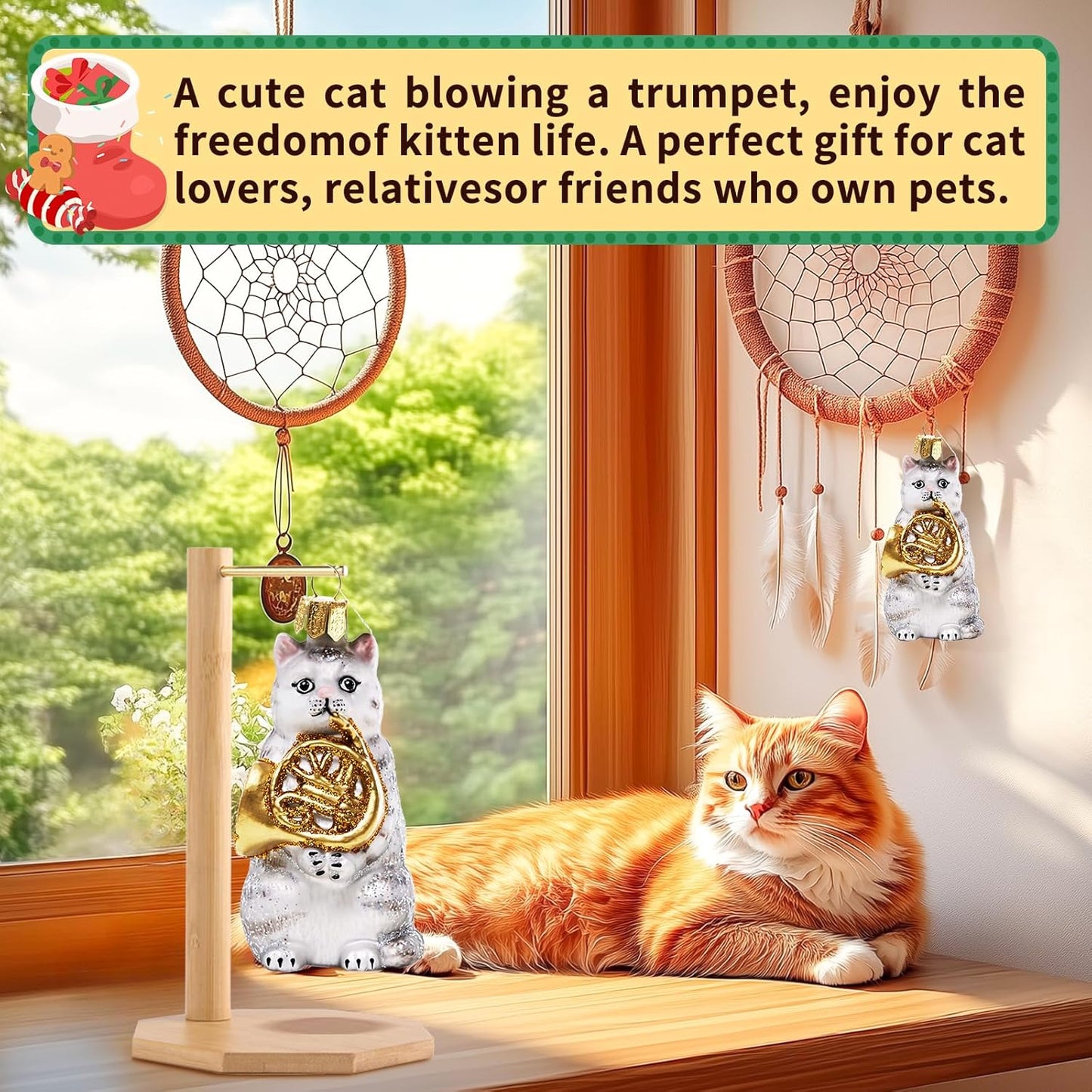 Cat Christmas Ornaments,Hand-Blown Glass Ornaments,Cat Collection Figurine Hanging Ornaments,Christmas Tree Decorations for Animal Lovers Holiday Party Home Gifts