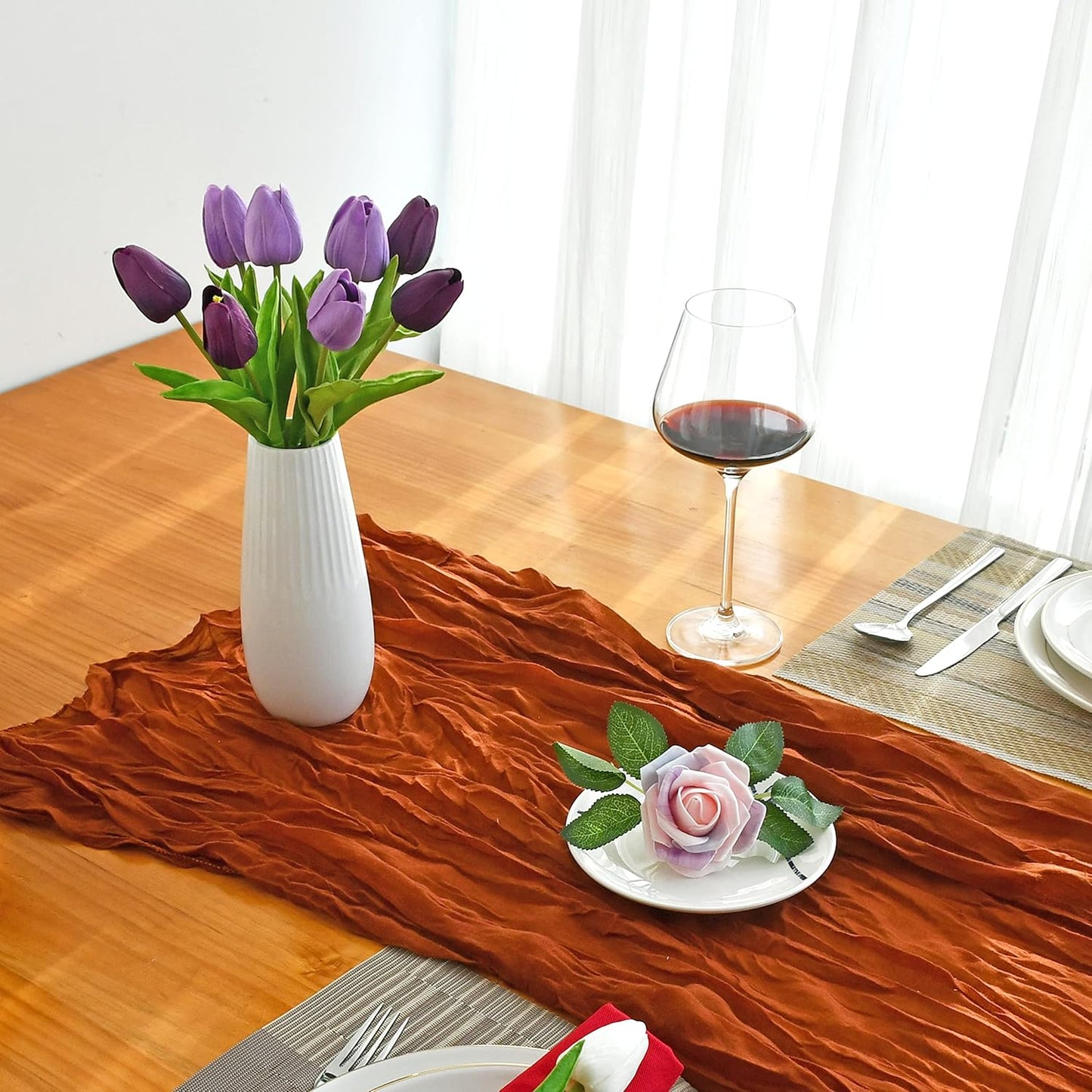 Mandy's Artificial Tulips 20 Stems Shades of Purple PU Faux Flowers for Wedding Home Decor 13.5 Inch