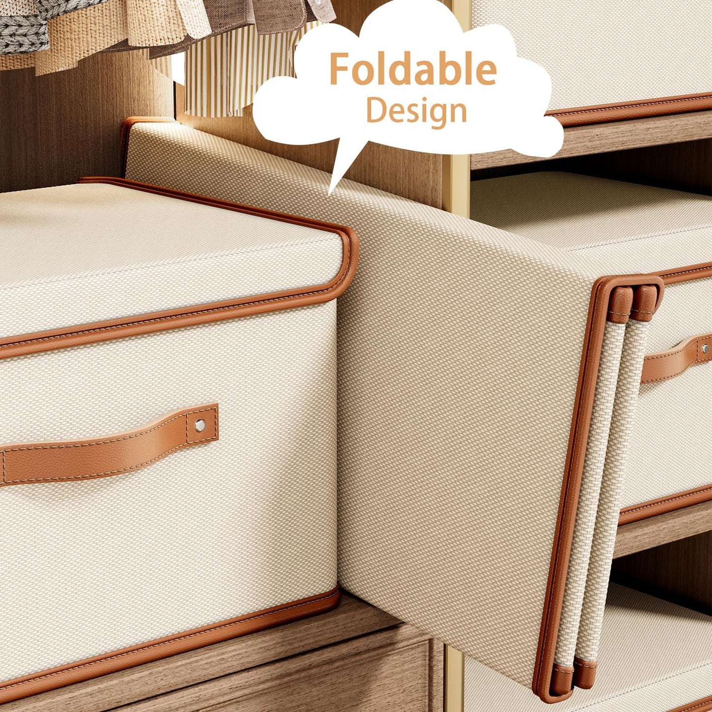 Tuza 2 Pack Storage Bins with Lids, Collapsible Closet Organizer Container, Fabric Organizer Box with Handles, Decorative Storage Boxes with Lids for Organizing Clothes, Blanket, White, Extra Large