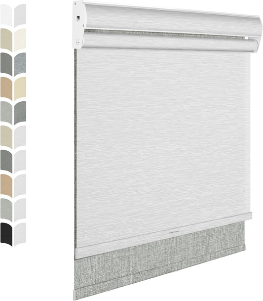 BERISSA Cordless Dual Roller Shades with Cassette Valance, Double Window Shades - Blackout and Light Filtering - Day and Night for Home Office Door. Linen Grey and White. 36 W x 86" H