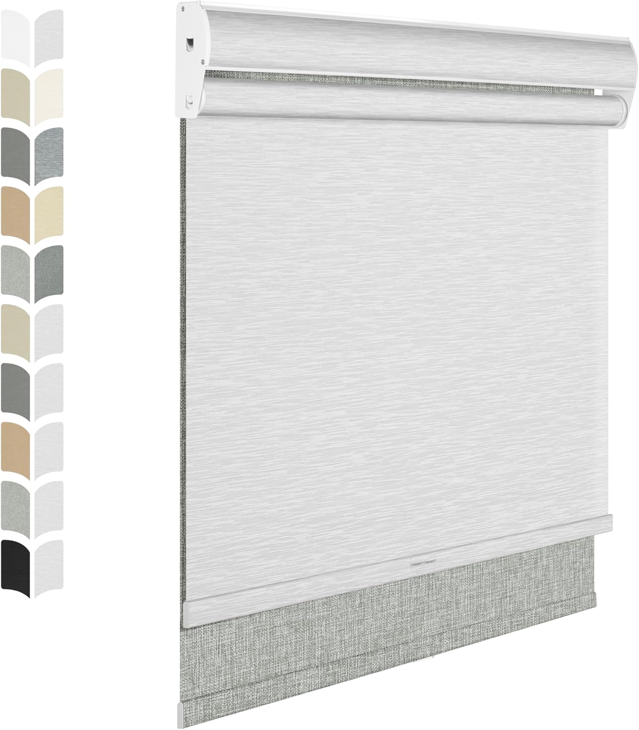 BERISSA Cordless Dual Roller Shades with Cassette Valance, Double Window Shades - Blackout and Light Filtering, Day and Night for Home Office Door. Linen Grey and White. 33 W x 36" H