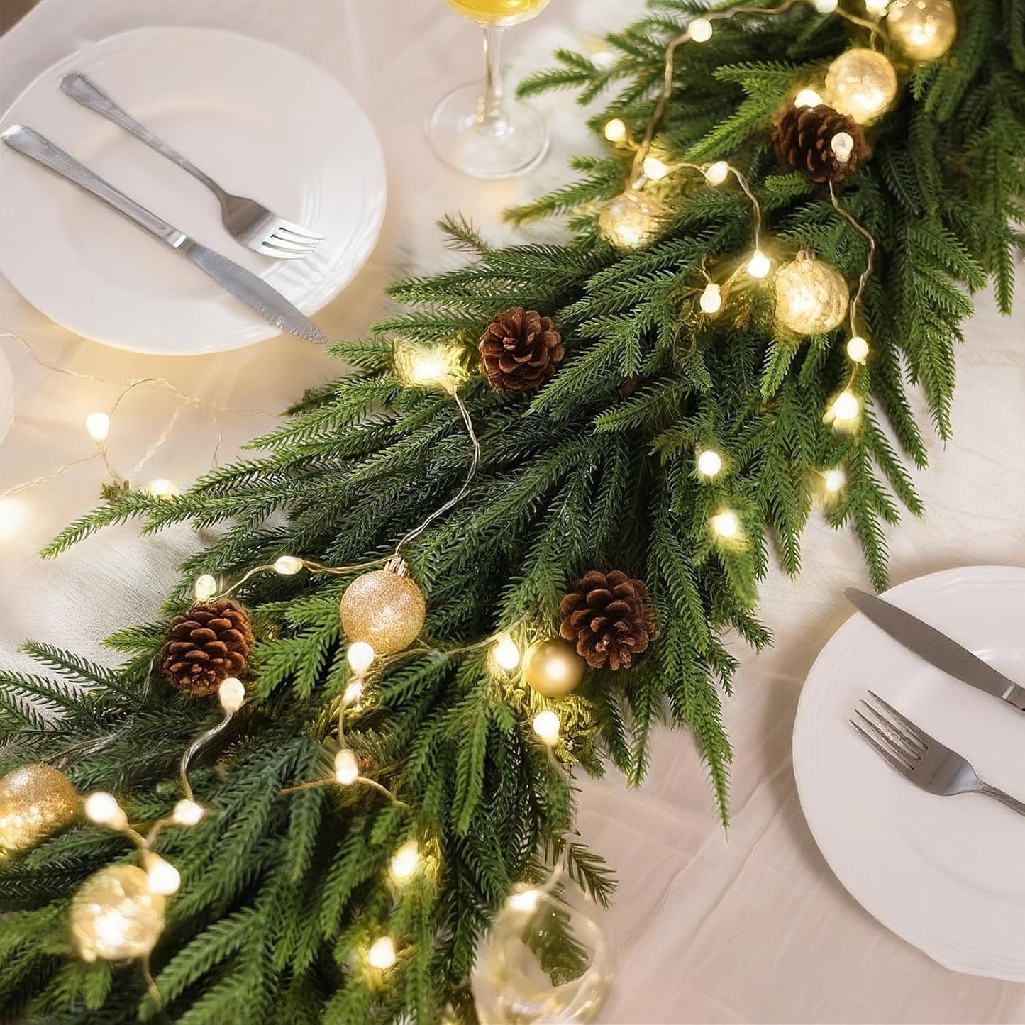 Artificial Norfolk Pine Garland - Faux Christmas Garland Fake Green Garland for Fireplace,Table, Stairs, Mantle, Window,Indoor Outdoor,Home,Holiday Decor (2 PCS,9 FT)