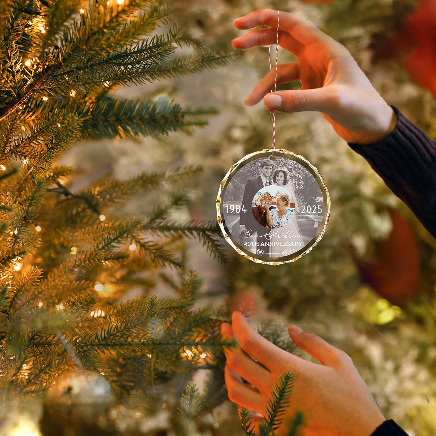 Bemaystar Personalized Wedding Anniversary Ornament with 2 Photos - Then and Now Photos, Personalized Anniversary Ornament with Date Text, Custom Ornaments, Xmas Gifts for Couples Parents Grandparents