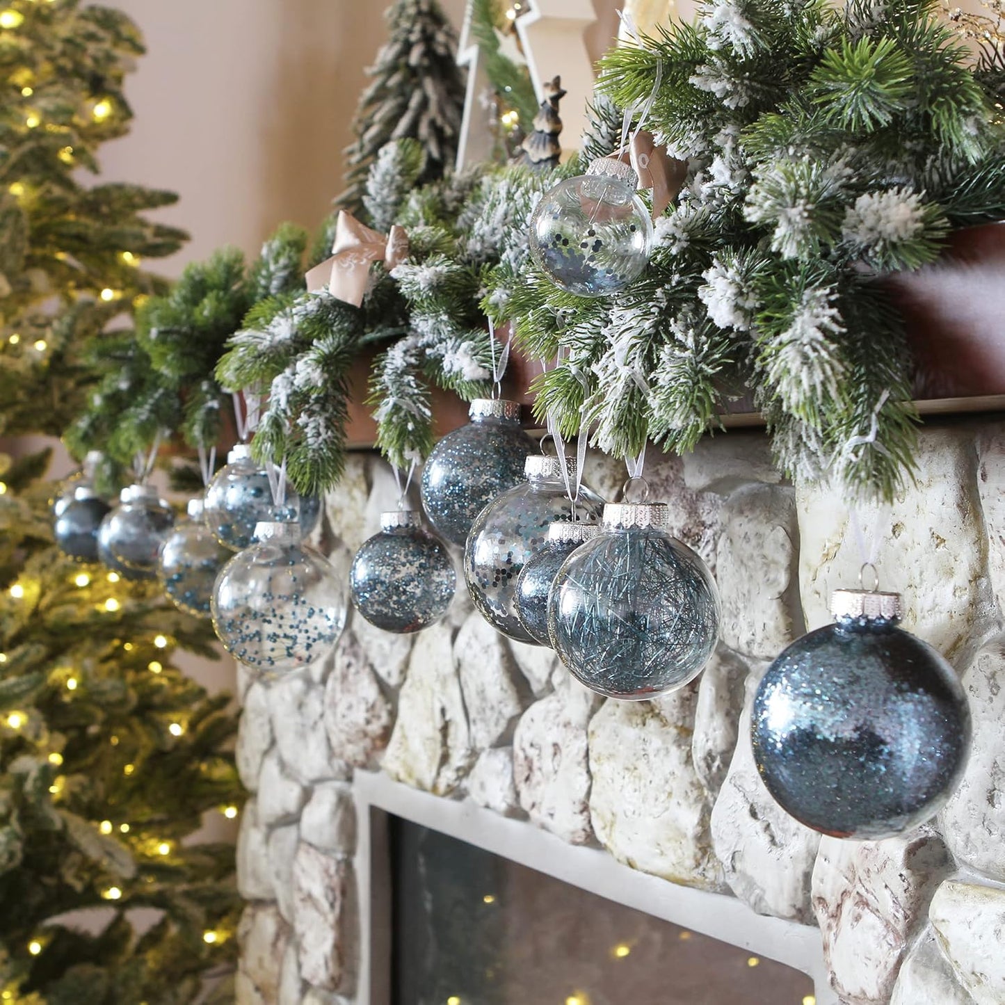 Sea Team Shatterproof Clear Plastic Christmas Ball Ornaments Decorative Xmas Balls Baubles Set with Stuffed Delicate Decorations (70mm/2.76 inch 24-Pack, Stone Blue)