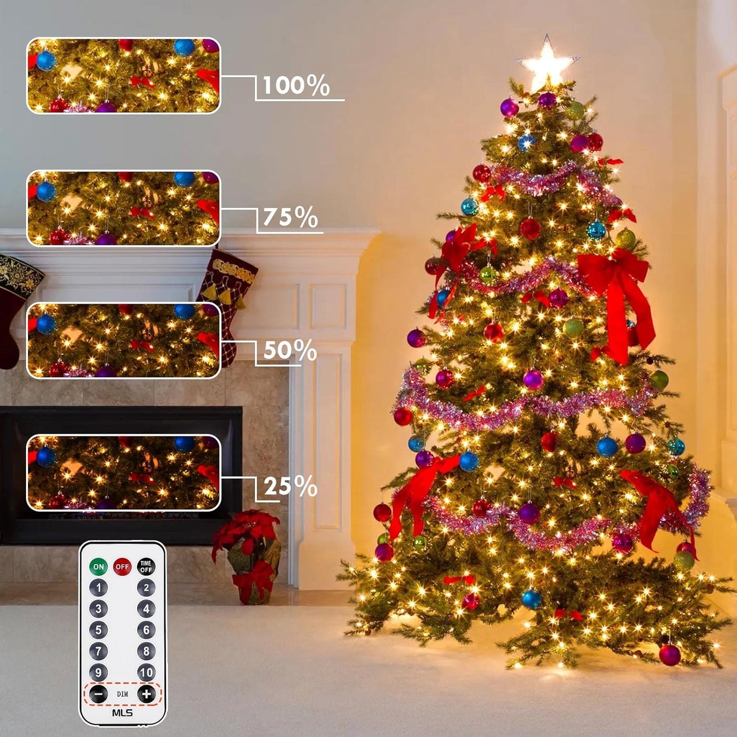 75.8 FT 200 LED Color Changing Christmas String Lights with Remote & Timer & Memory Function, 9 Lighting Modes Waterproof Fairy Lights for Xmas Tree Yard Holiday Party Garden (Warm White & Cool White)