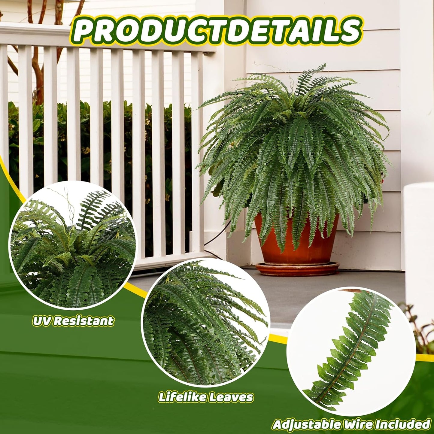 Single Silky 50" Artificial Fern Plant, Large Fake Fern with 100Fronds, Realistic Faux Boston Fern Bush for Outdoors & Indoor, Silk Greenery for Planter, Garden, Office, Home Décor
