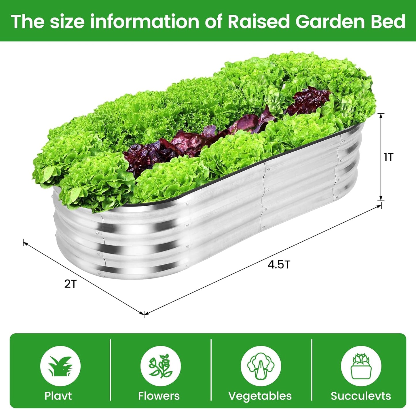 2 Pcs 4.5x2x1ft Oval Raised Garden Bed, Galvanized Raised Beds,Open-Ended Base Metal Raised Planter Beds,Planter Raised Boxes for Vegetables, Flowers,Tool-Free Asse,Rubber Edge