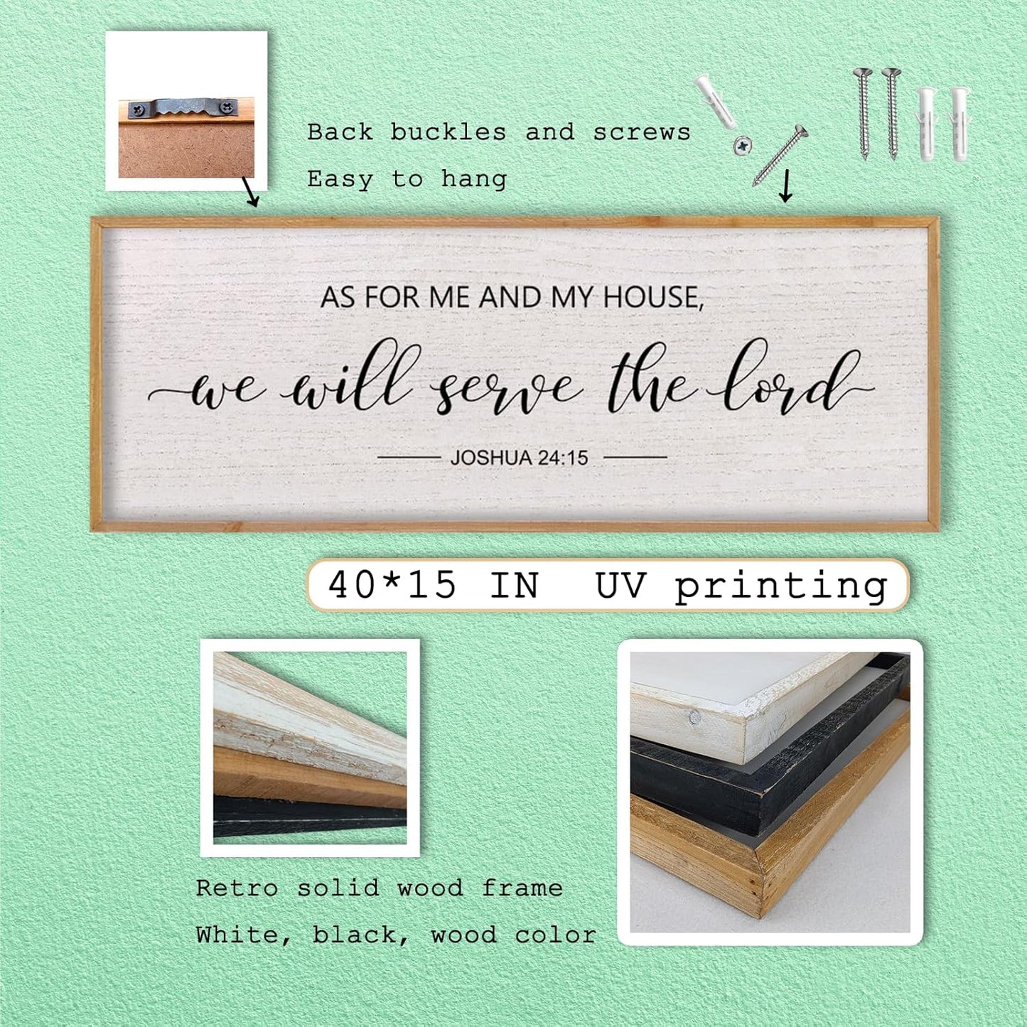 LuZhiQiang As For Me And My House We Will Serve The Lord Wall Decor Sign 40"X15" Bible Verse Religious Scripture Wall Art (Wood)