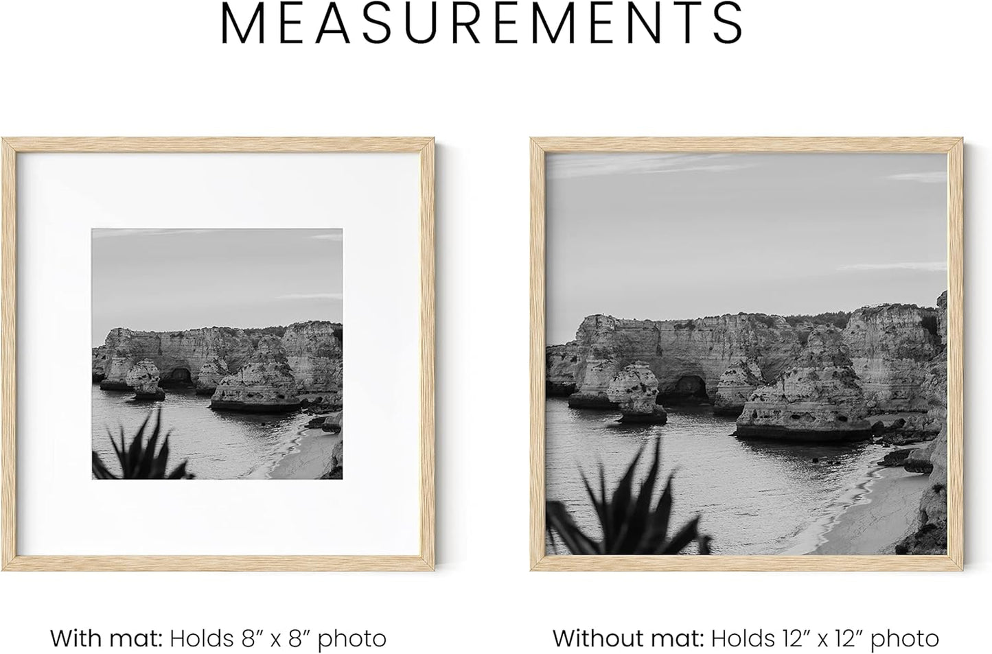 HAUS AND HUES Solid Oak Wood 12”x12” Picture Frames Matted to 8”x8” Set of 6 - Photo Gallery Wall Frames 12x12, Wood Picture Frames with Mat, 12x12 Gallery Wall Set (Beige Oak Frames)