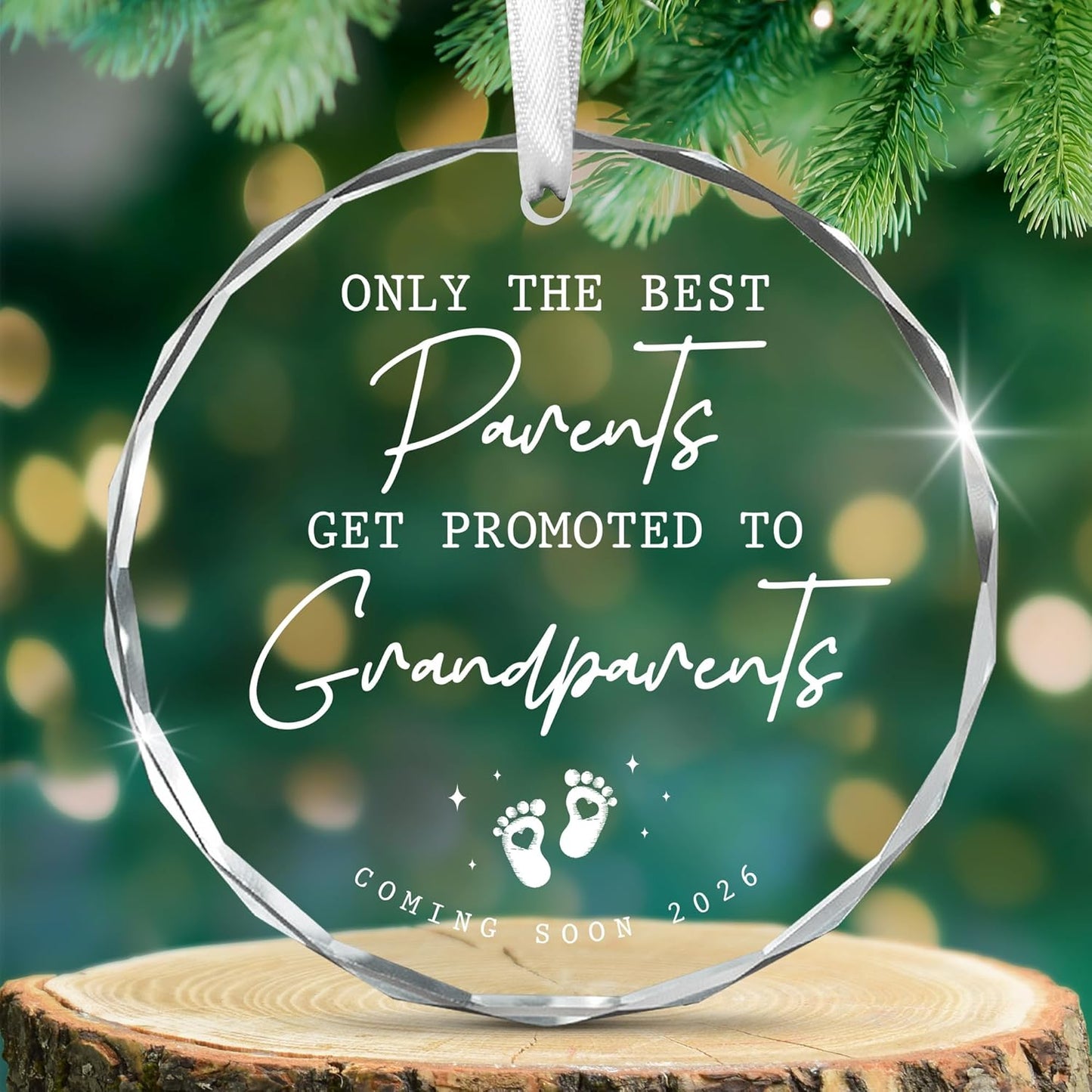 OASSIE Pregnancy Announcement for Grandparents - Glass Ornaments for Tree with Card - Promoted to Grandparents Baby Announcement Gifts for Grandma Grandpa, Grandma Gifts for Women, Grandpa Gift Ideas