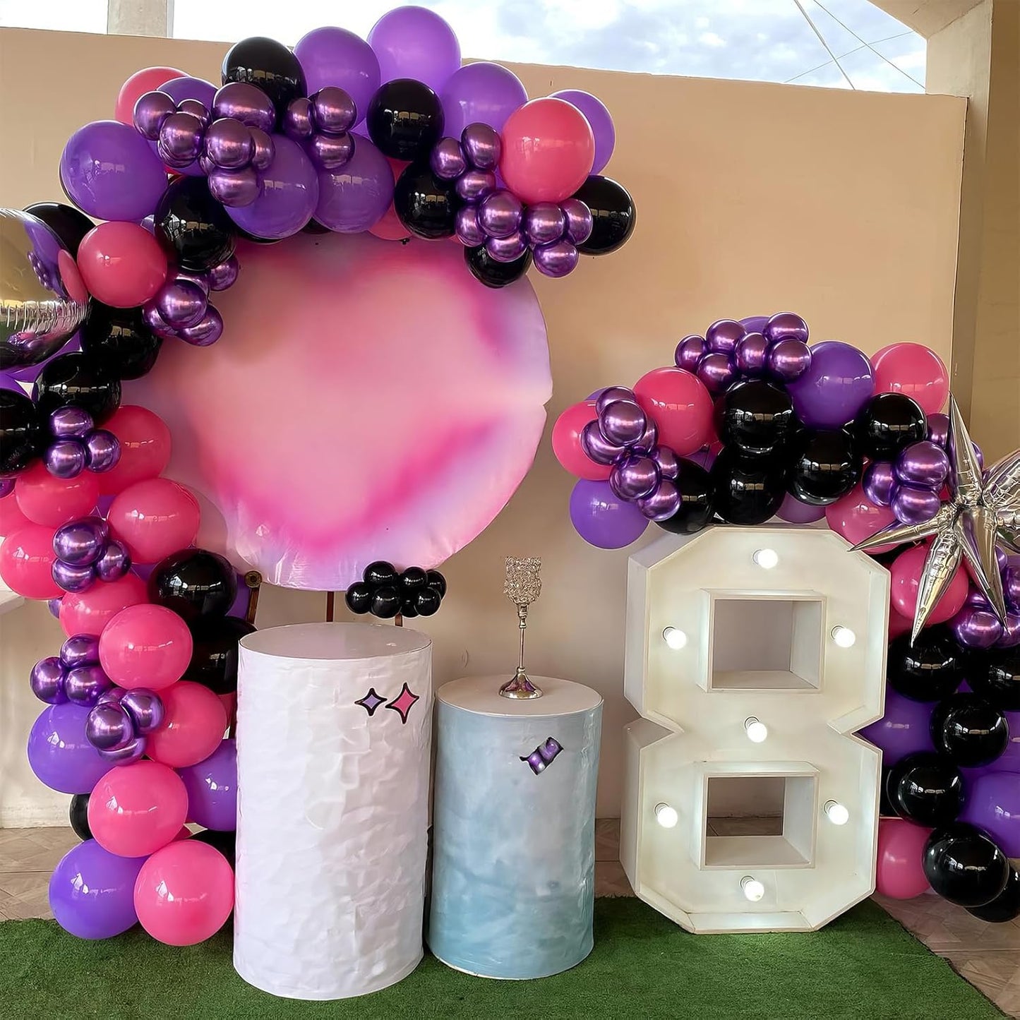 Purple Pink Black Balloons 12 Inch Pastel Pink Purple Black Latex Helium Balloon Purple Metallic Party Balloons for Girls Cartoon Anime Birthday Baby Shower Halloween Party Decorations