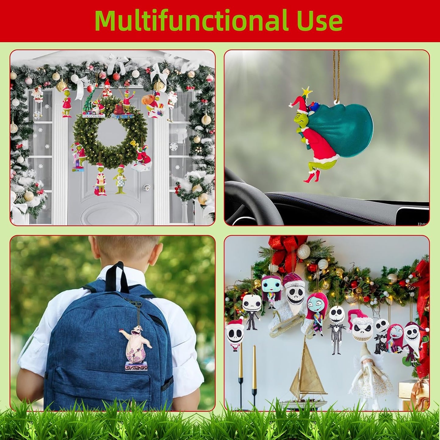 2025 Halloween Christmas Tree Decorations, 8PCS Acrylic Cute Night Before Pendants Hanging, 2D Flat New Year Set Spooky Decor Indoor Home Party Gifts Ornaments (10cm/3.93In)