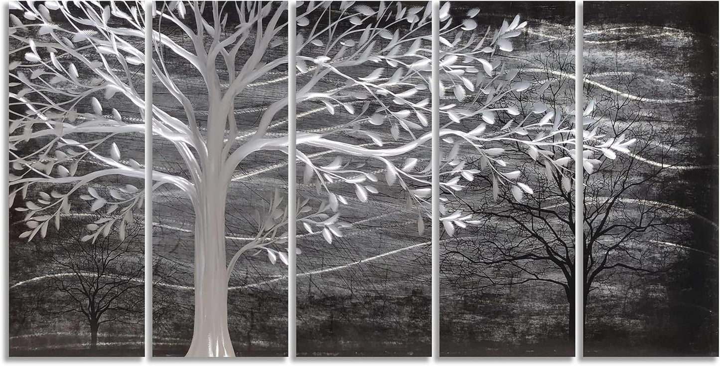 Yihui Arts Metal Tree Wall Decor Hand Grind On Aluminum Modern Abstract Nature Wall Art Contemporary Landscape Pictures for Living Room Bedroom Dinning