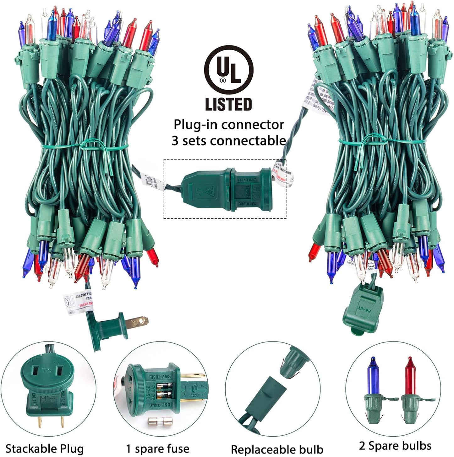 4th of July Decoration Patriotic Mini String Lights - 200 Count 50 Feet Red White Blue Christmas Lights Green Wire Waterproof for Indoor Outdoor Xmas Holiday Party Patio Independence Day Decoration