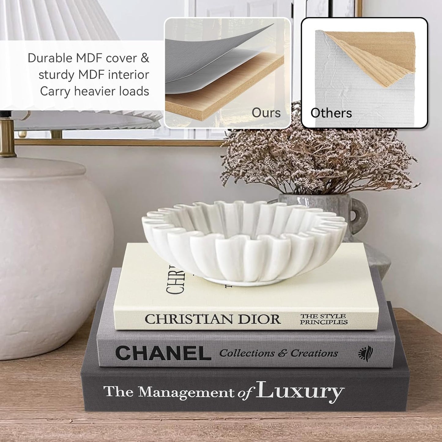 Aesthetic Decorative Books -Set of 3 Minimalist Linen Hardcover Faux/Fake Books for Coffee Table Home Decor Living Room Decoration, Photo Storage or as a Keepsake Box(Black-gray-beige-luxury)