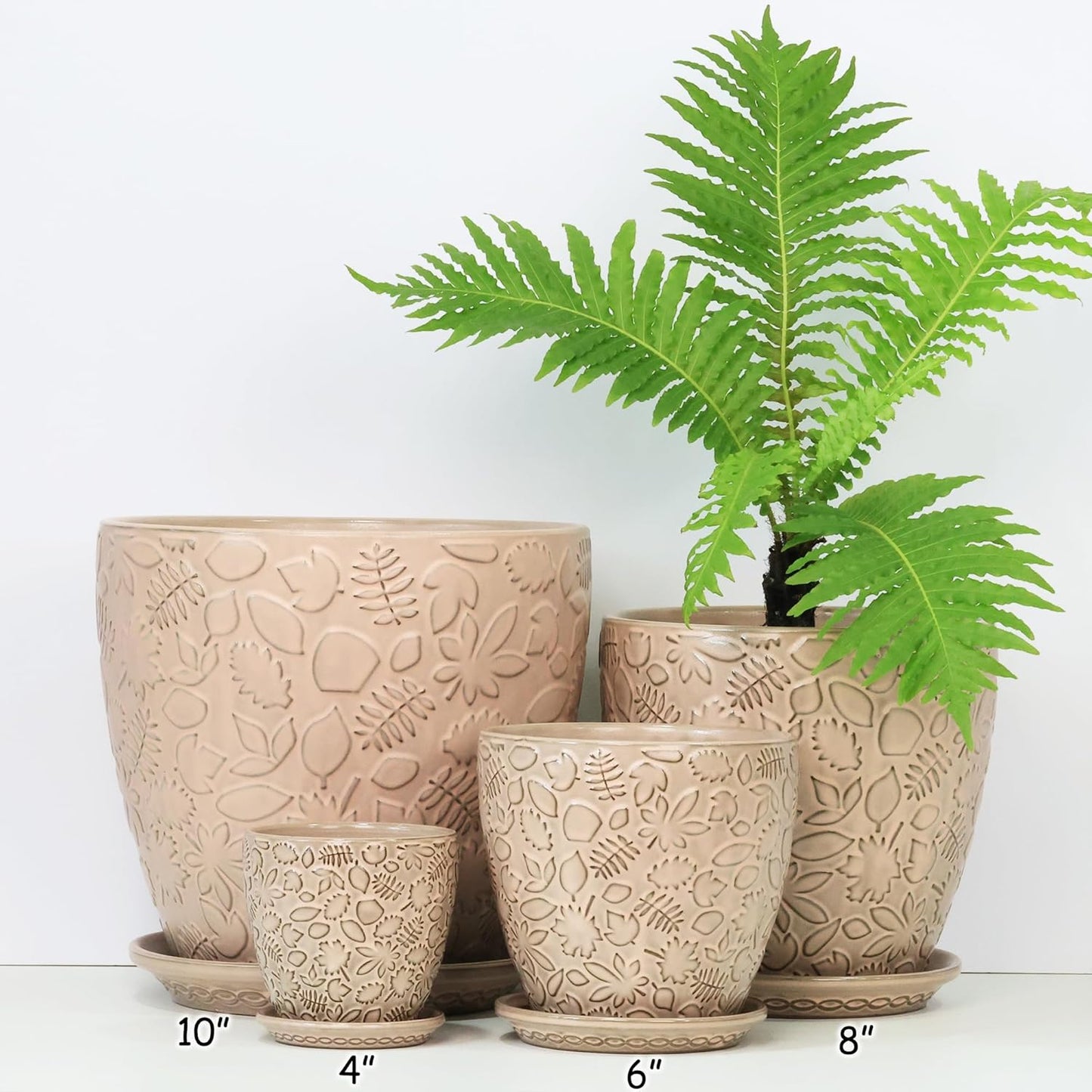 4 Inch Mini Plant Pots, Ceramic Succulent Planter with Drainage Hole and Saucers for Indoor Plants, Small Garden Pots for Succulent, Herb and Flower, Set of 4