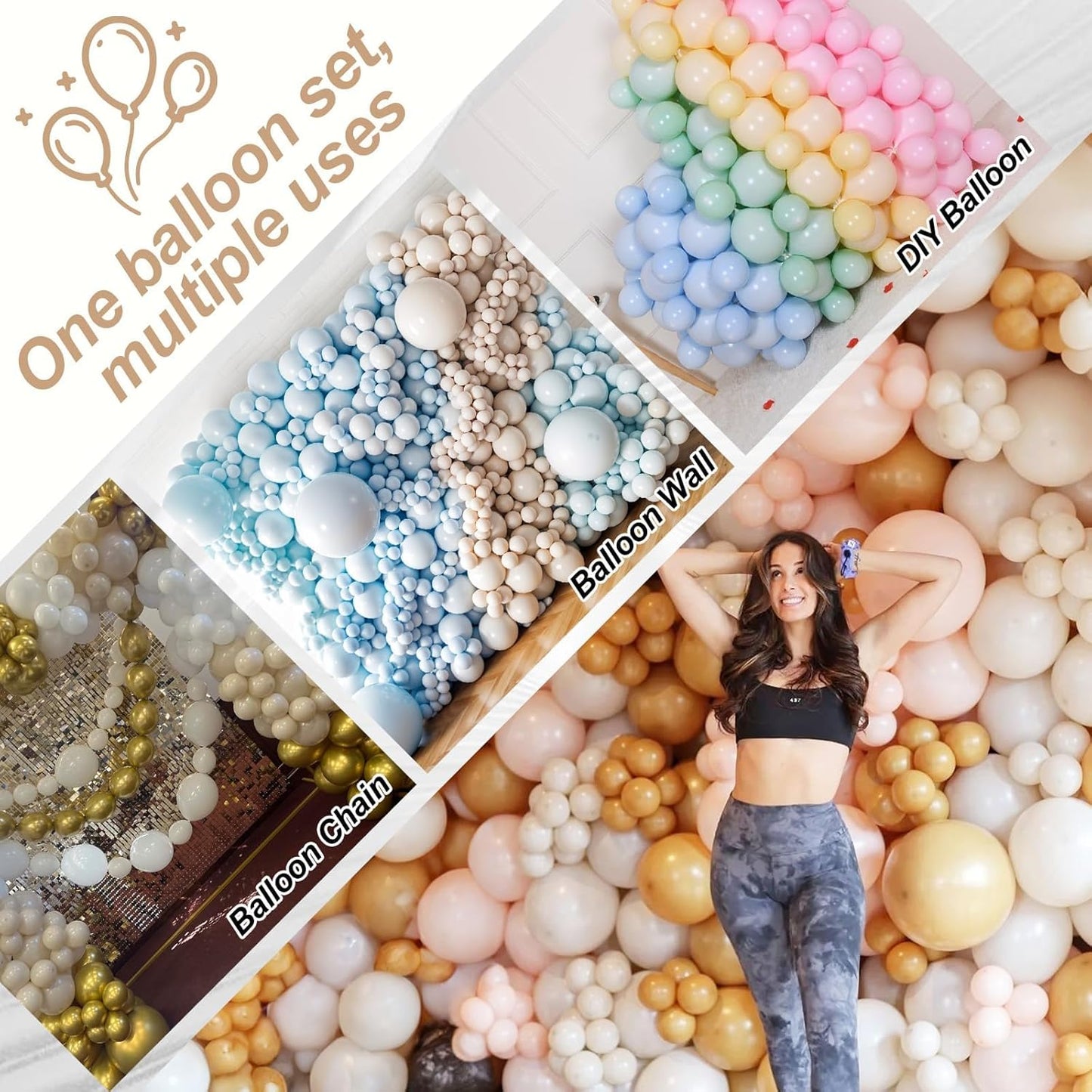 Sand White Quick Link Balloons, 60PCS Linking Balloon for Making Balloon Wall Arch Chains, Cream Beige Linked Balloons for Wedding Birthday Baby Shower Engagement Graduation Party Decorations (10inch)