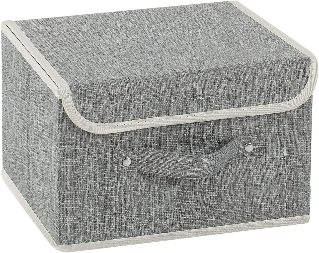 Storage Boxes, Collapsible Storage Bins with Lids, Cotton and linen cloth Storage Baskets with Handle, for Books, Closet, Bedroom, Home, 10.2x7.9x6.7 in, Grey