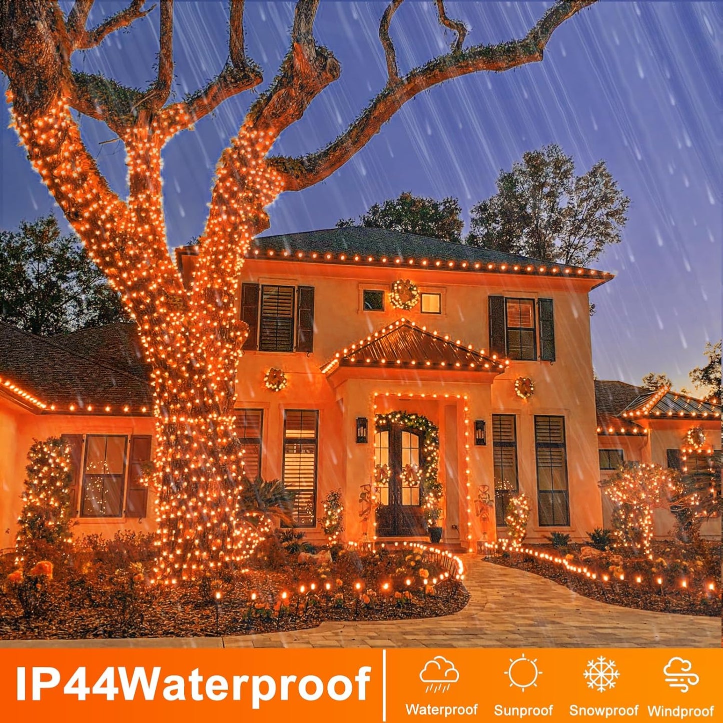 800 LED Orange Lights for Halloween, 262 FT Halloween Lights Indoor Outdoor Clear Wire with 8 Modes, Plug in Waterproof Orange String Light for Christmas Tree Party Thanksgiving Decorations