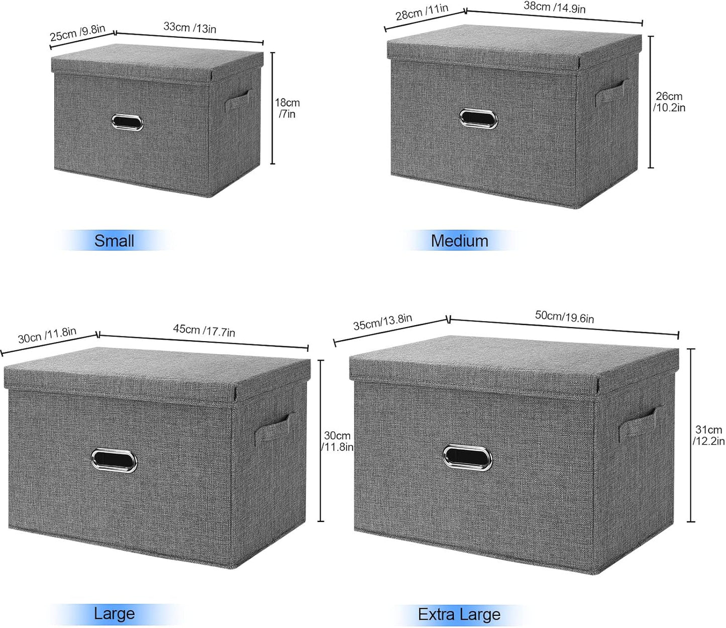 Large Linen Fabric Foldable Storage Bins with Removable Lid and Handles, Washable Storage Box Organizer Containers Baskets Cube with Cover for Bedroom,Office(Cream, Large(2-Pack))