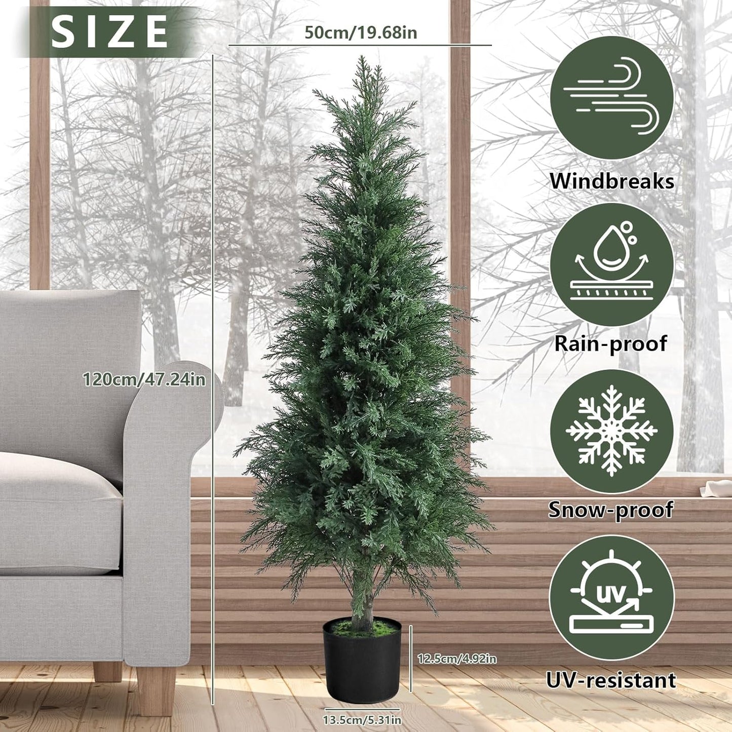 Artificial Cedar Topiary Trees 4FT Set of 2 Lifelike Faux Evergreen Cypress Bushes UV Resistant Outdoor Christmas Trees Realistic Potted Plants for Indoor Outdoor Decor