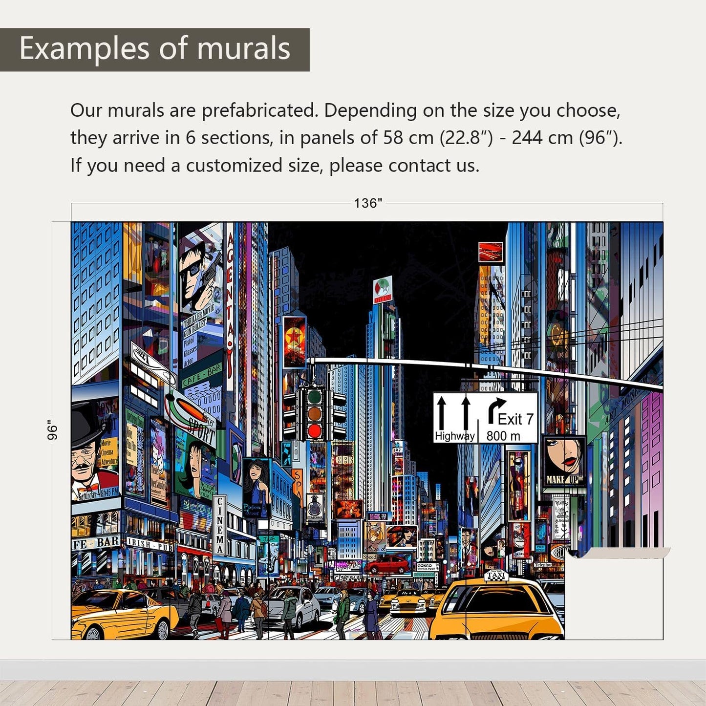 AFZEVEB-Hand-Painted New York City Wallpaper Wall murals for Bathroom 136"x96" (Not Peel and Stick)