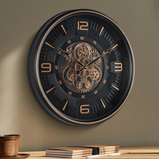 20in Large Real Moving Gears Wall Clock for Living Room, Battery Operated Wall Clocks Decorative Vintage, Home Office Clock, Gift for Family, Friends
