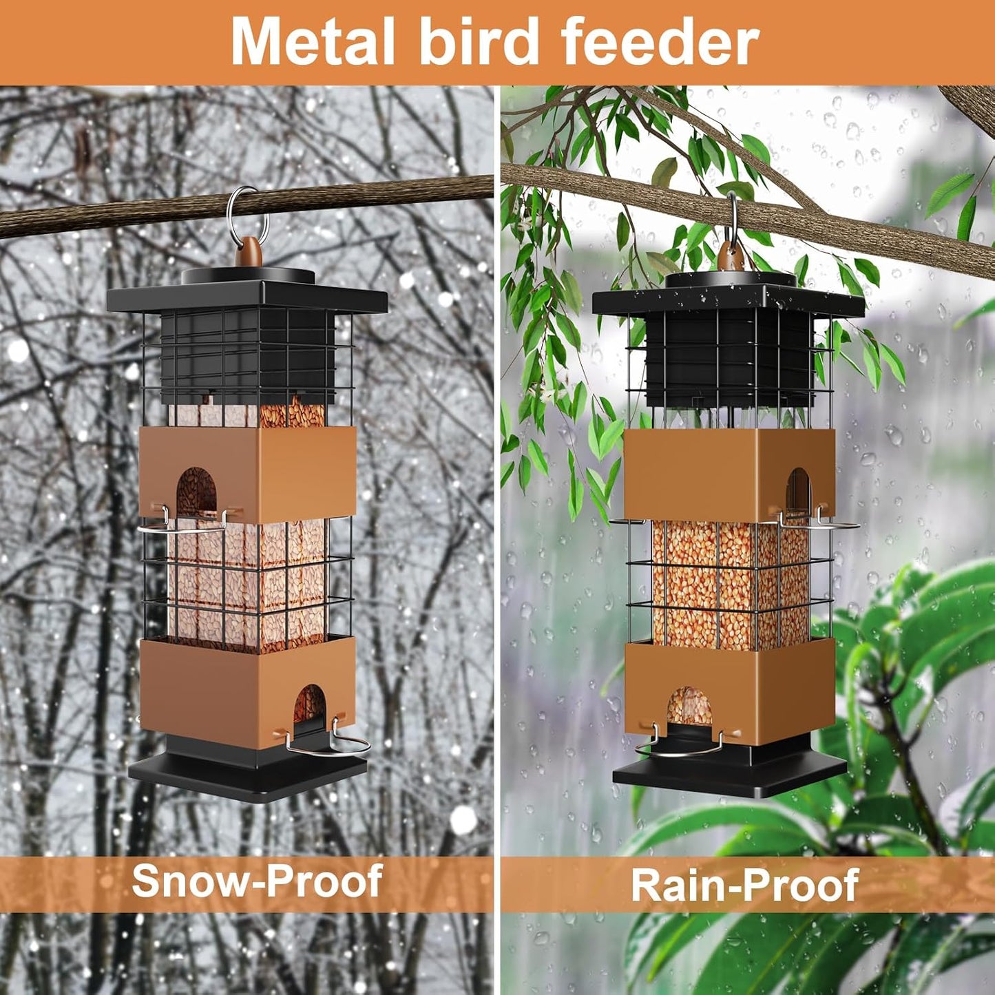 Auslar Bird Feeder, Metal Squirrel Proof Bird Feeders for Outdoors Hanging, 2.5LB Capacity Squirrel Proof Wild Bird Feeders for Outside and Garden Decoration Yard Decor