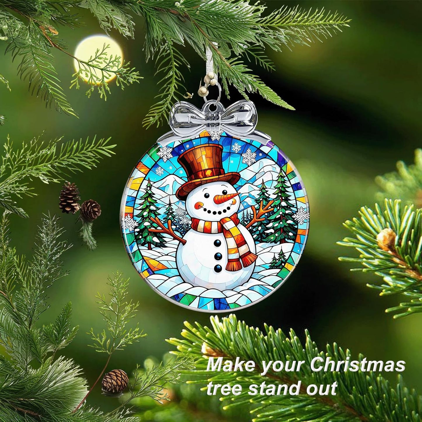 Snowman Stained Glass Christmas Ornament - Hanging Ornaments for Christmas Tree Decorations -Holiday Keepsake Present Exchange Idea