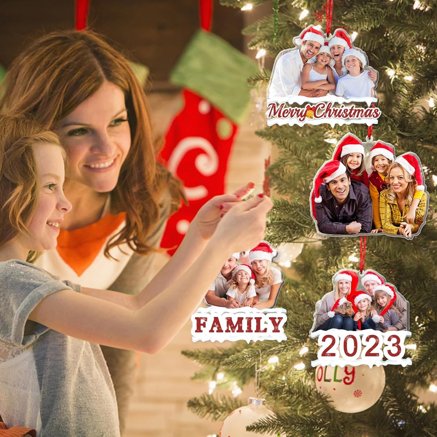 Personalized Photo Ornament Acrylic Custom Christmas Ornaments with Picture Customized Family Christmas Ornament 2023 for Tree Hanging Decoration Gift for Men Women Style 4