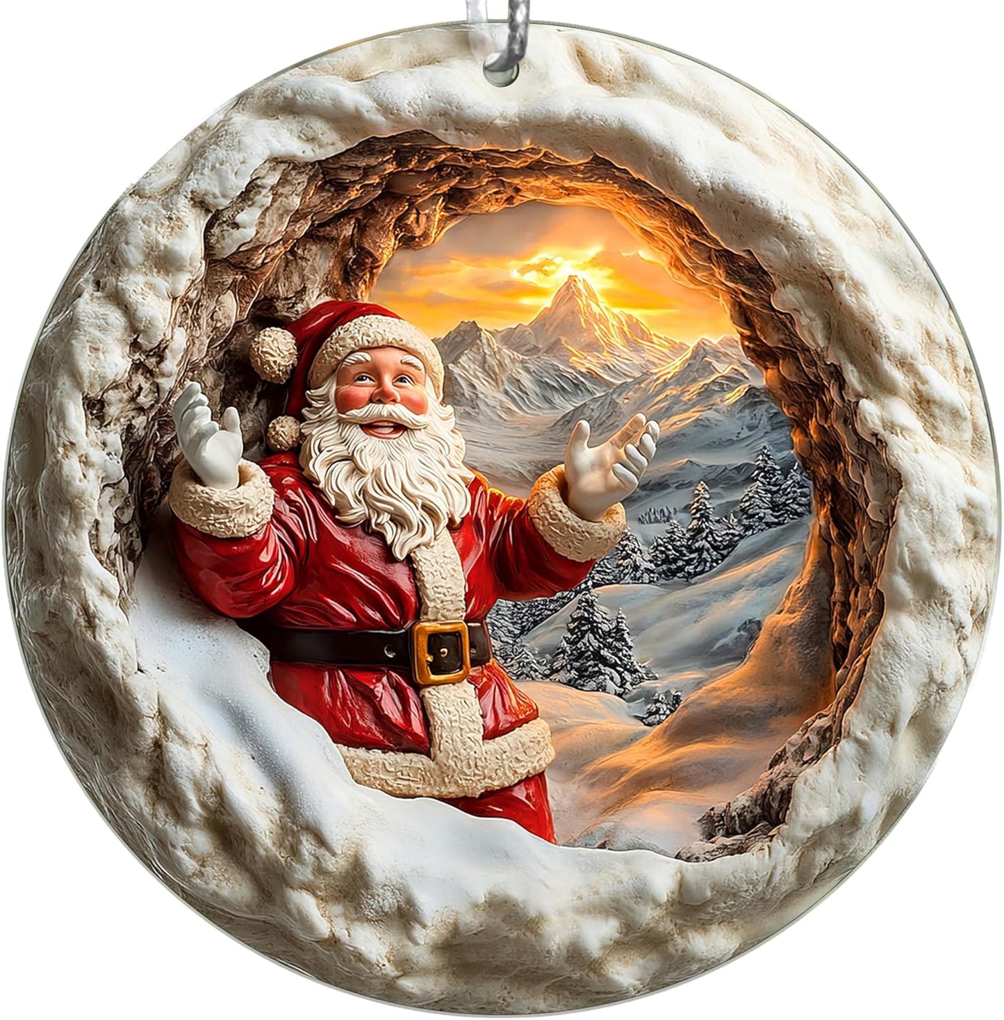 Jabihome Christmas Ornaments 2025, Exchange for Women, Men, Collectible Dated Year Ornaments for Tree, Unique Acrylic Suncatcher, Printed Stained Glass Effect Decor (Santa Sunrise)