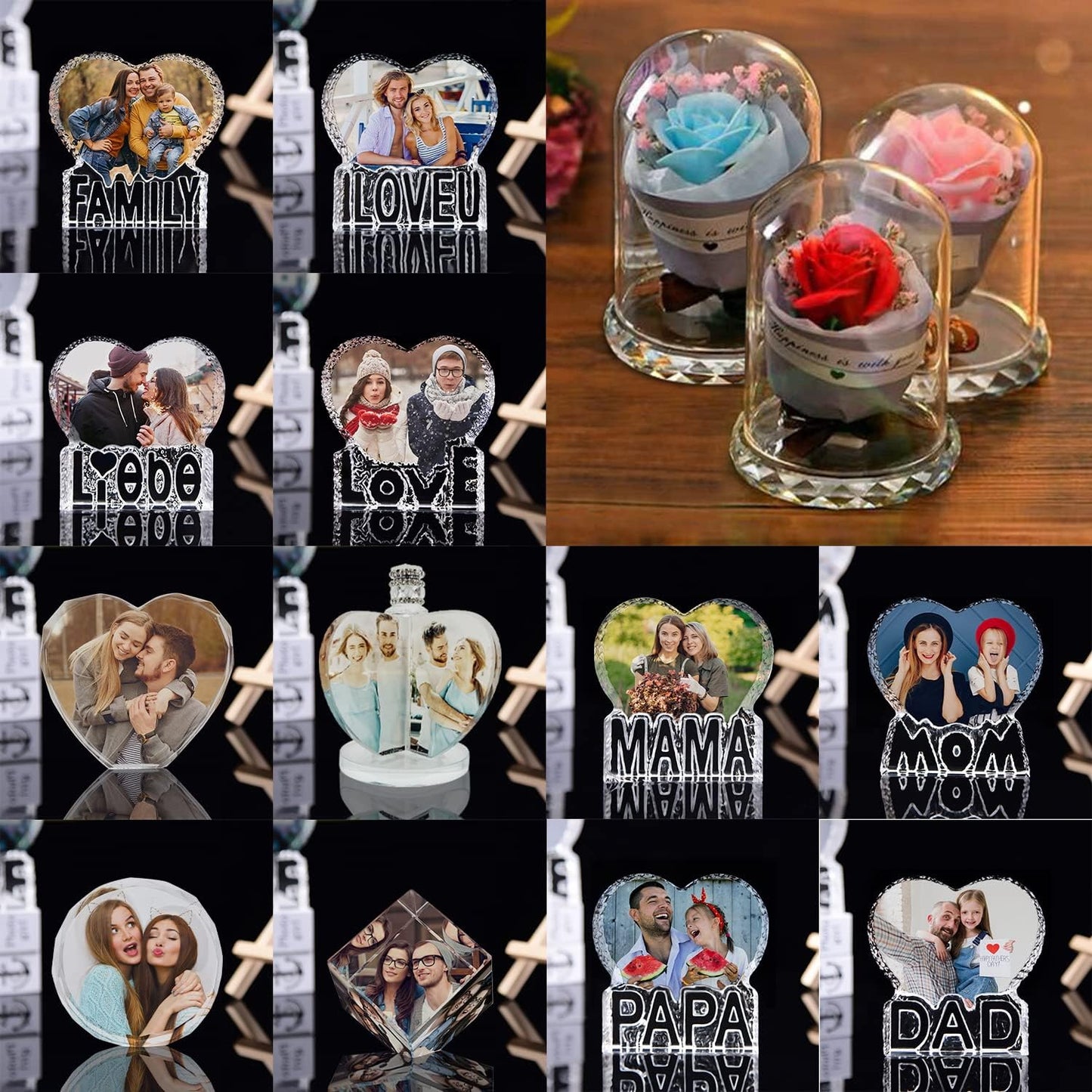 2D Crystal Photo, Personalized Gift with Your Own Photo Lamp, Custom Photos Crystal Night Light Gifts USB Low Power Lamp Birthday Christmas Family, Lover, Baby, Child Gifts