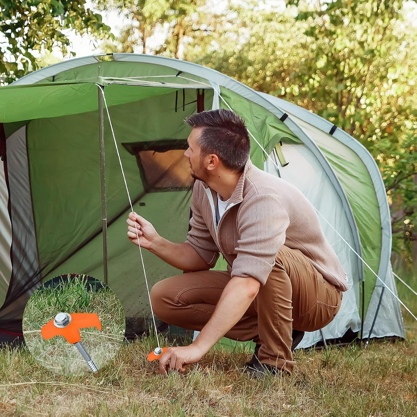 Hicarer 20 Pcs 20 Pcs 8'' Screw in Tent Stakes Heavy Duty Ground Metal Stakes for Inflatables with Hex Head Driver for Outdoor Camping Tent Inflatable Garden Decor (Orange)