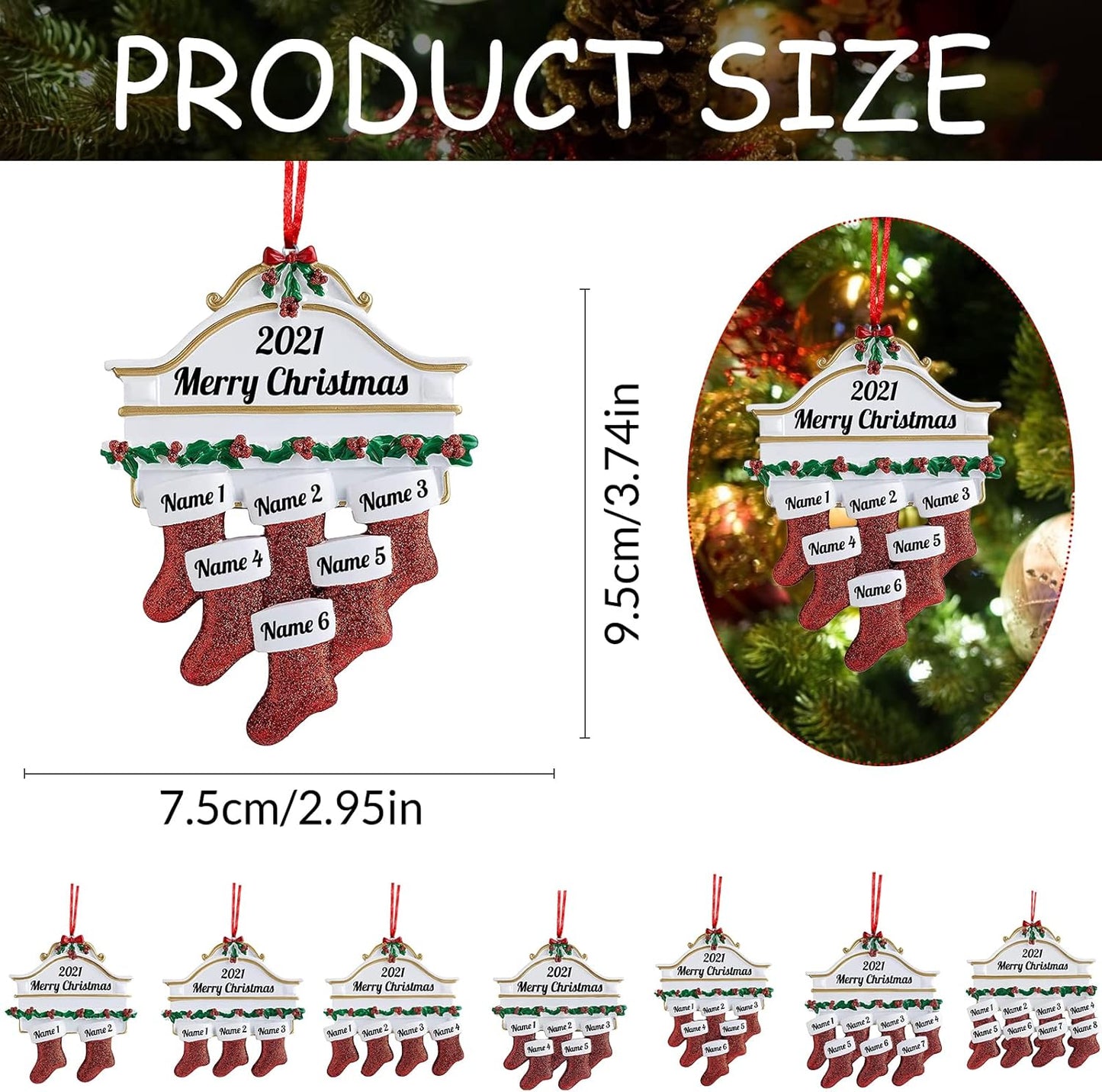 Amlion Personalized Ceramic Christmas Stocking Ornaments, Family of 2-8, Custom Names, Traditional Style, Christmas Occasion