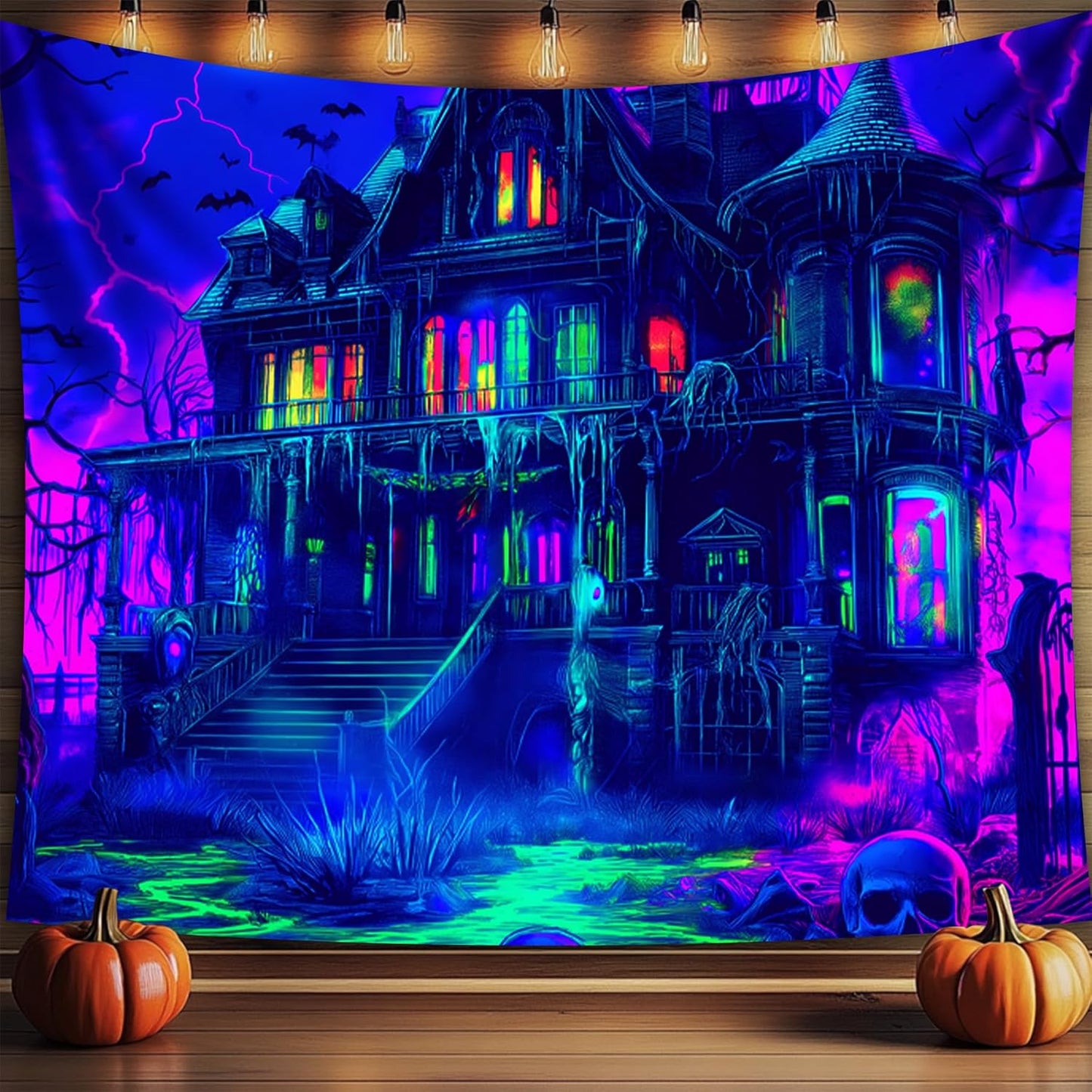 Halloween Tapestry, Blacklight Tapestry for Halloween Party Decor Hanging Tapestries Backdrop Wall Art Poster for Bedroom Dorm 79x59in